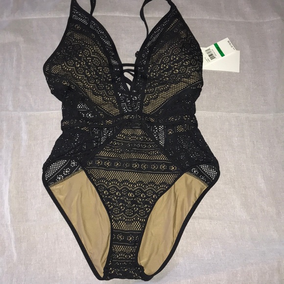 New Becca Keyhole Plunge One Piece Swimsuit Black - Picture 8 of 8